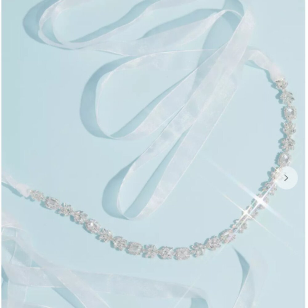 Halo Emerald-Cut Swarovski Crystal Bridal Sash Belt w/ Marquise Leaves